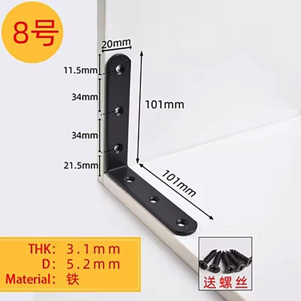 10Pcs 90 Degree Black Angle Bracket Stainless Steel Iron Durable Furniture Hardware Connector for DIY Woodworking(101X101)