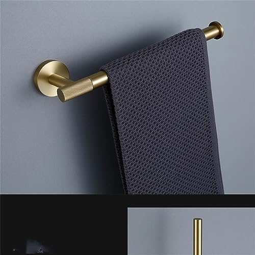 Brushed Gold Bathroom Accessories Set - Knurled Brass Towel Bar, Ring, Robe Hook, Toilet Brush Holder, Paper Holder, Stylish Shelf - Complete Luxury Home Décor