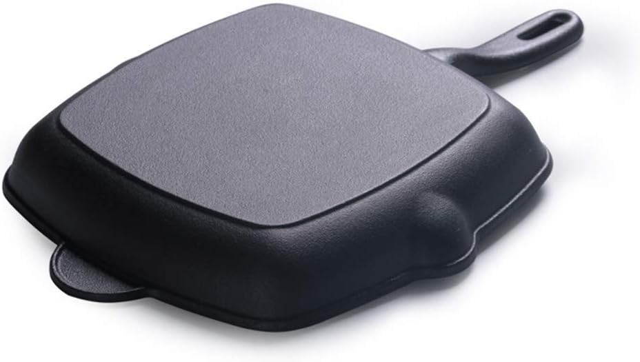 Cast Iron Square Grill Pan Square Skillet/Fat-Free Fryer for Gas, Induction & Electric Hobs Fry Steak BBQ Frying Griddle Pan,Black Frying Pan