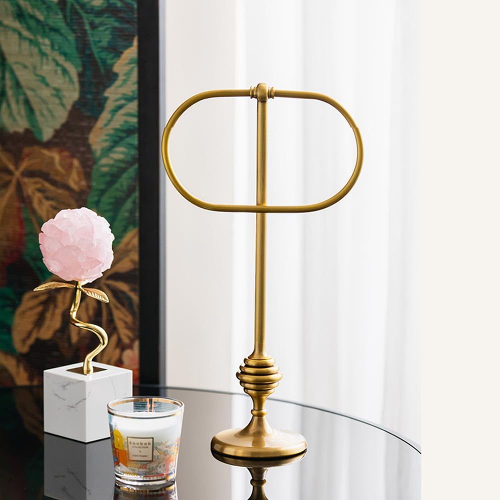 Brass Gold Freestanding Hand Towel Holder for Bathroom Countertop, Decorative Kitchen Towel Holder Stand (A)