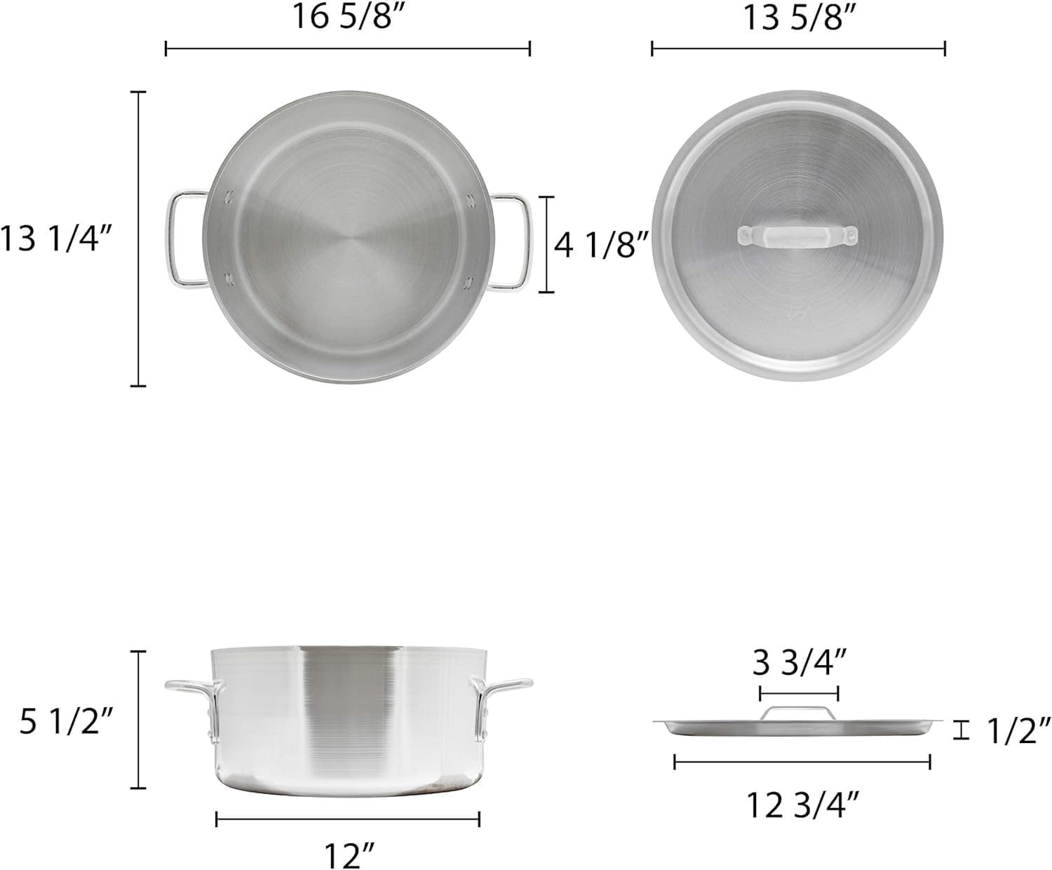 TrueCraftware-12 qt. Aluminum Brazier Pot with Cover 6mm Thickness- Heavy Weight Cookware Braiser Pan Braising Pan Perfect Roasting Baking Sauteing Searing and Pan Frying Mirror-Finished