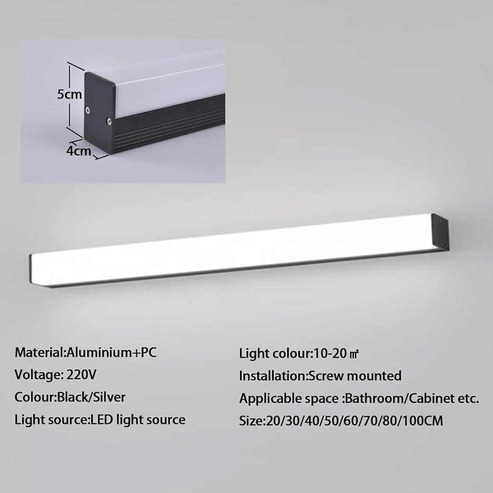 LED Waterproof Wall Sconce - Minimalist Rectangular Mirror Lamp for Bedroom, Living Room, Office - Aluminum Indoor Lighting (Silver, 70cm)