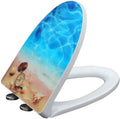 Toilet Seats Cover Thermal Transfer Printed Round Art Seat Lid with Adjustable Hinge Starfish Shell Patterns Home Bathroom Mat Use Decor