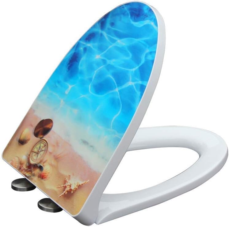 Toilet Seats Cover Thermal Transfer Printed Round Art Seat Lid with Adjustable Hinge Starfish Shell Patterns Home Bathroom Mat Use Decor