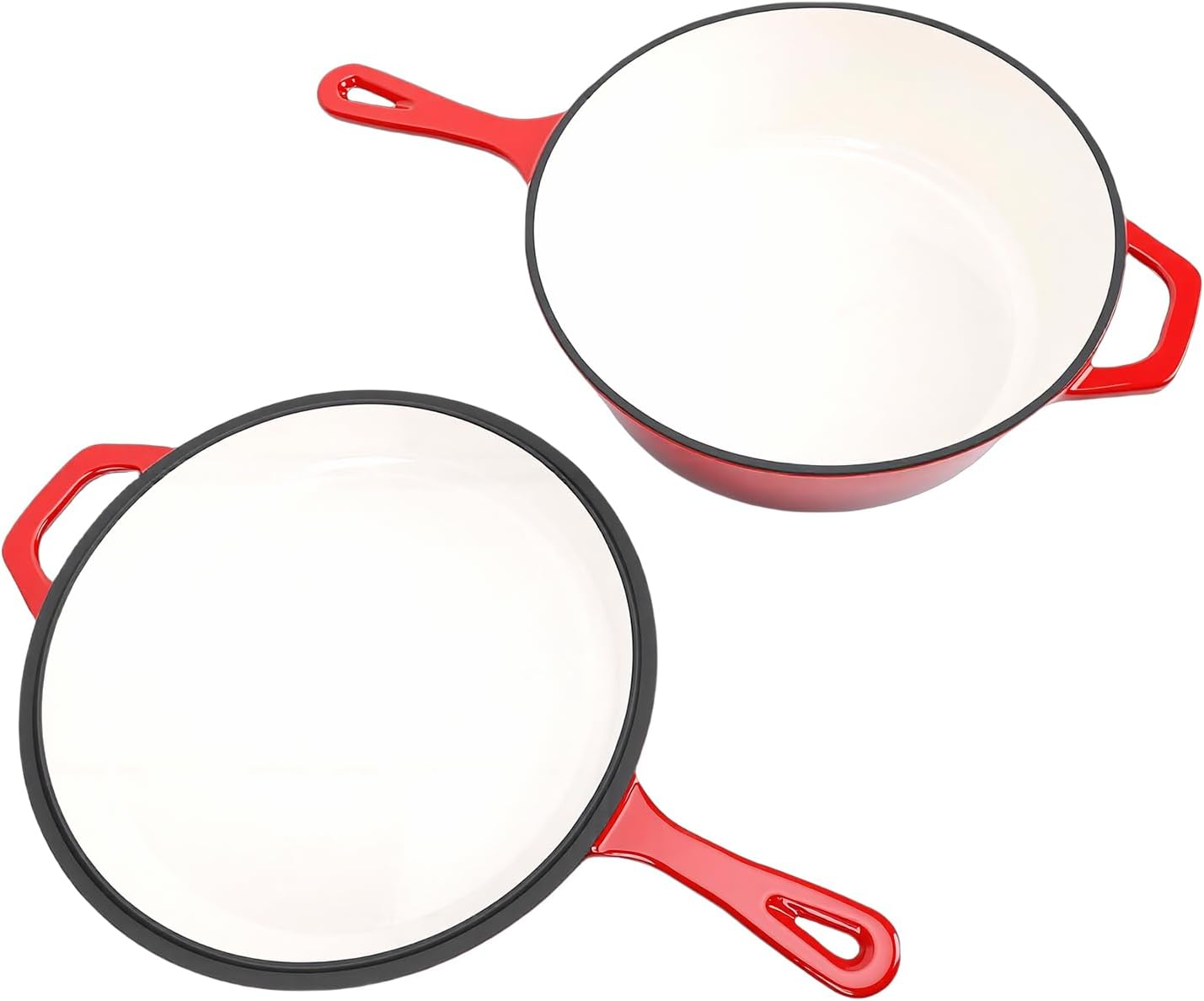 AYNEFY Sturdy Braiser Covered Pot Cast Iron Skillet Premium Frying Pan Multifunctional Large Capacity Cooker 2 in 1 Round Durable Nonstick Cookware for Grilling Searing Baking More