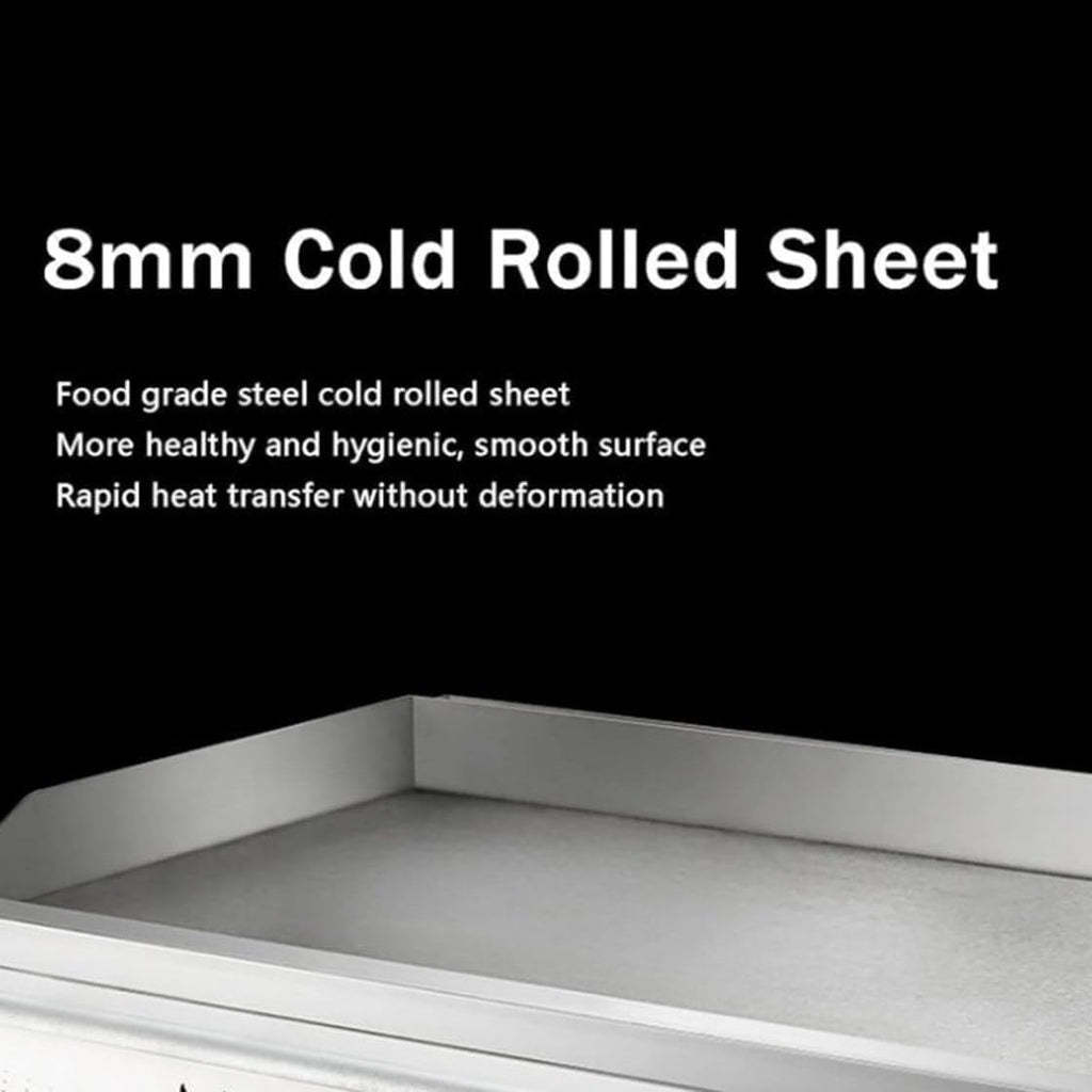 Commercial Gas Griddle, Countertop Flat Top Griddle Stainless Steel Grill, Teppanyaki Fry Pan with Adjustable Temperature