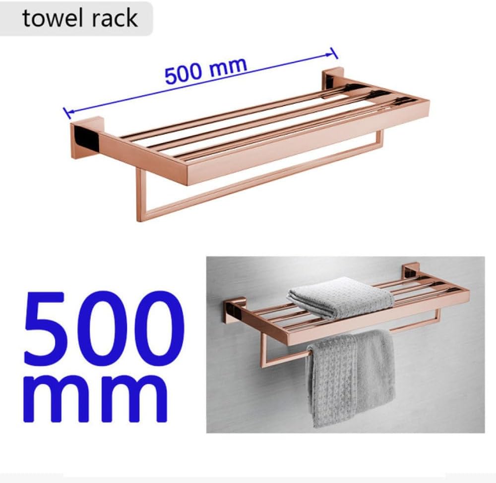 Shiny Polished Rose Gold Bathroom Hardware Accessories Towel Rack Toilet Paper Holder Towel Rail Bar Bathroom Robe Hook,50cm Towel Rack
