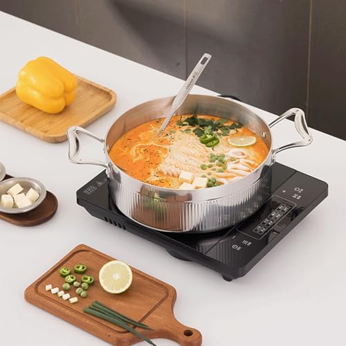 3-Ply Stainless Steel Mini Stockpot with Lid, 1.3Qt Oval Braiser, Double Handles, Large Capacity Soup & Pasta Pot for Gas, Induction & Electric Stoves, Silver