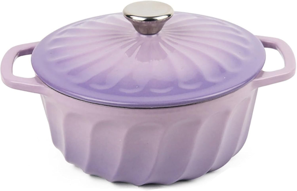 Open Flame Casserole Pot Nonstick Enameled Cast Iron Dutch Oven Induction Easter Cuisine with Lid Braiser Dual Handles for Beginners(Purple)