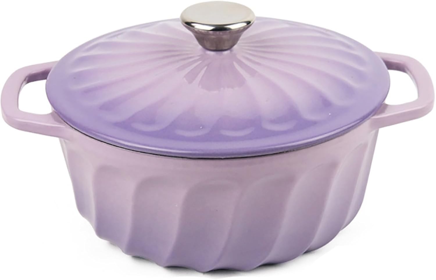 Open Flame Casserole Pot Nonstick Enameled Cast Iron Dutch Oven Induction Easter Cuisine with Lid Braiser Dual Handles for Beginners(Purple)