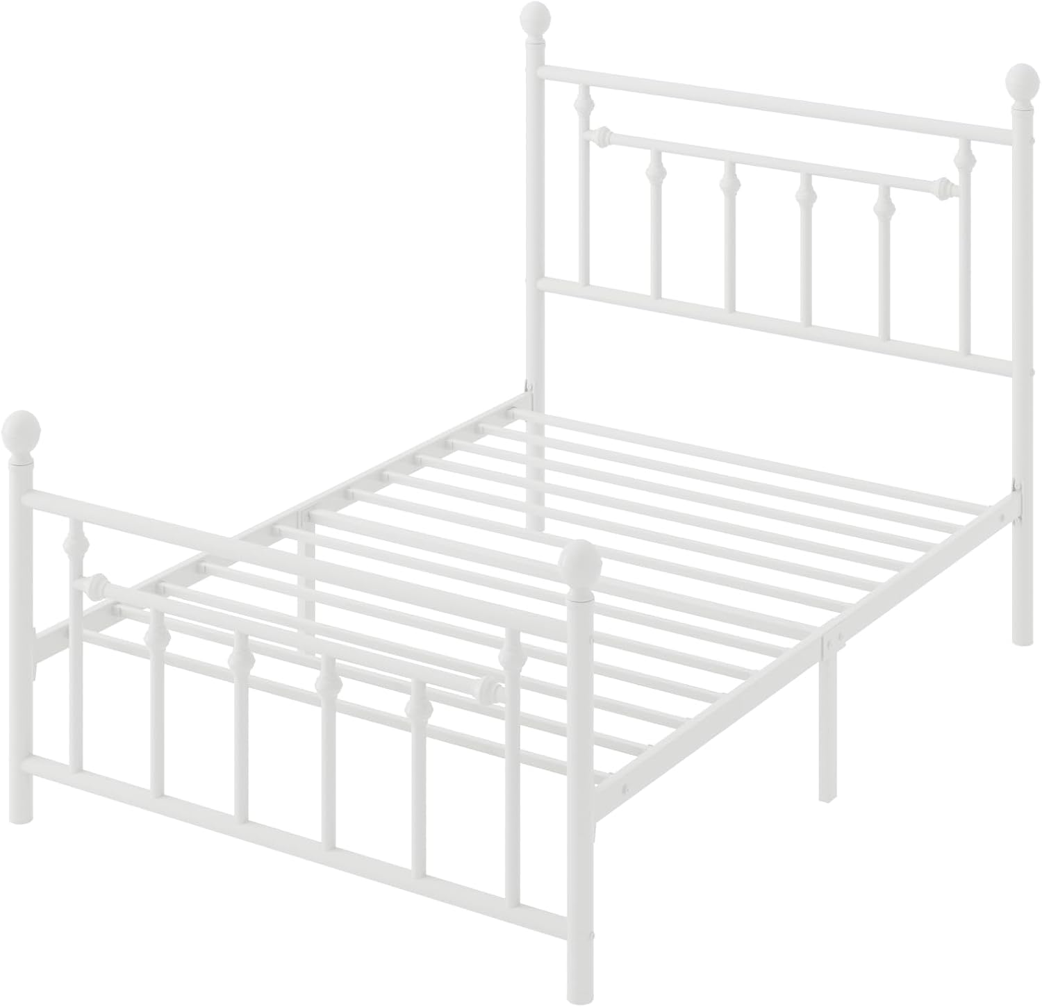 SHA CERLIN 14' Twin Size Metal Platform Bed Frame/Victorian Headboard and Footboard/Steel Slats Mattress Foundation for Storage/No Box Spring Needed/Noise Free/White