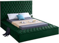 Meridian Furniture Bliss Collection Modern | Contemporary Velvet Upholstered Bed with Deep Button Tufting and Storage Compartments in Rails and Footboard, Green, Queen