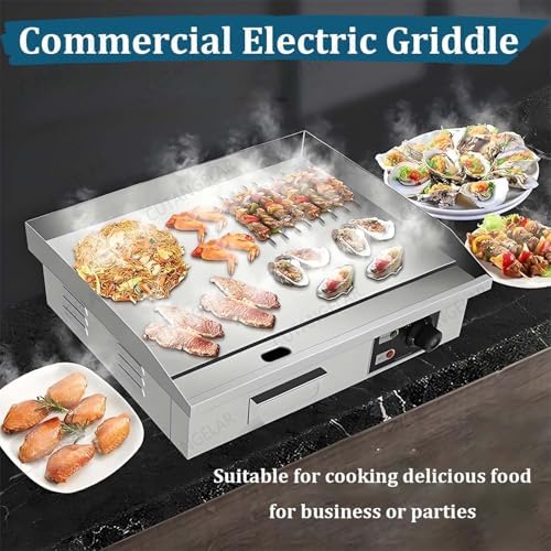 Commercial Electric Griddle - 3000W Stainless Steel Flat Top Grill with Adjustable Temperature 122-572°F, Non-Stick Teppanyaki for Pancakes, Chicken, and More