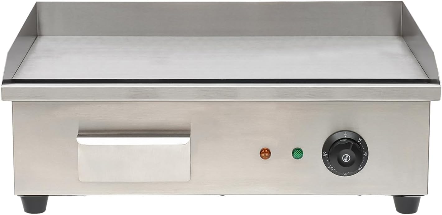 22' Commercial Griddle 3000W Electric Countertop Griddle Stainless Steel Non-Stick Flat Top Grill Machine Restaurant Teppanyaki Grill BBQ Grill, 122°F-572°F Temperature Adjustable