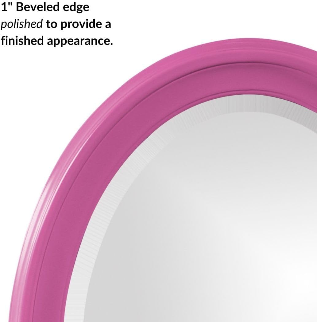 Howard Elliott Collection George Oval Glossy Hot Pink Wall Mirror, Oval Bevelled Hanging Wood Framed Vanity Mirrors for Home Decor, Living Room, Bathroom, Bedroom, or Hallway, 25 x 33 Inch