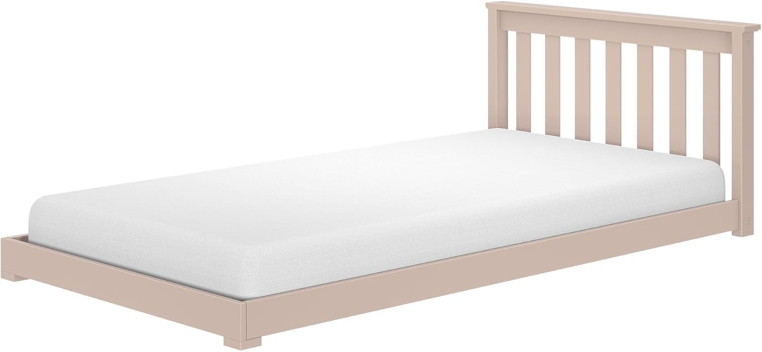 Max & Lily Classic Twin Floor Bed, 79.75 Inches, Solid Wood Low Bed Frame for Kids, Modern Floor Bed for Bedroom, Blossom