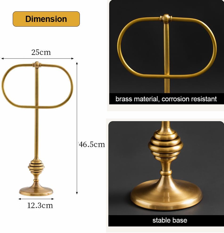 Brass Gold Freestanding Hand Towel Holder for Bathroom Countertop, Decorative Kitchen Towel Holder Stand (A)