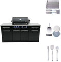 Mont Alpi Premium 70'W Black Stainless Steel Compact Outdoor Kitchen Island with 32'W 4-Burner BBQ Gas Grill + Universal Flat Top Griddle + Pizza Peel + Cleaning Brush + Spatulas + Tongs + Scraper