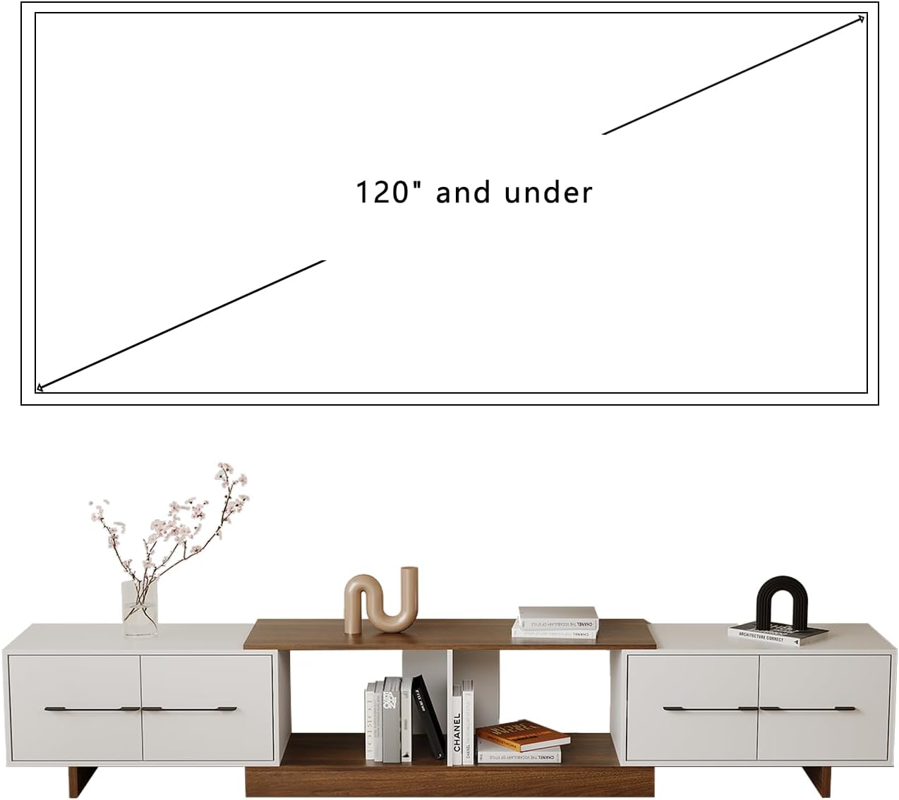 Extendable TV Stand, Modern TV Console with 4 Large Drawers and Adjustable Shelves, Entertainment Center Fits Up to 120' TV, Media Console for Living Room, Walnut & White (Extendable 74.8'-102.3')