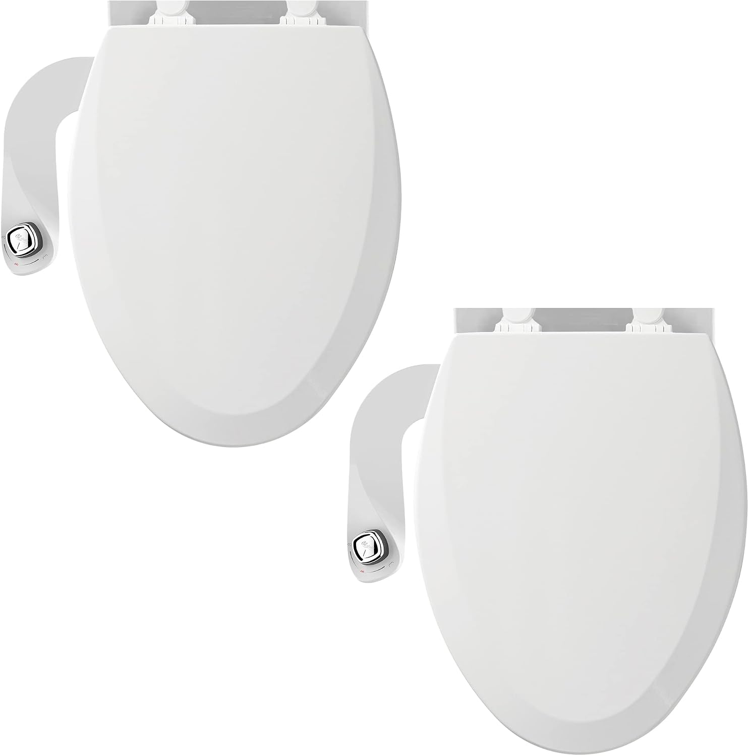 Bemis 1500EC Toilet Seats with Perfect Fit, Fresh Water Spray, Non-Electric, Easy to Install Bidets, ELONGATED, White, Includes 2 Seats & 2 Bidet Attachments