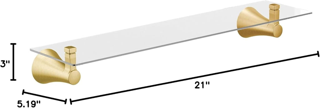 Moen Flara Brushed Gold Glass Bathroom Vanity Shelf, 21' W x 5.19' D x 3' H, YB0390BG