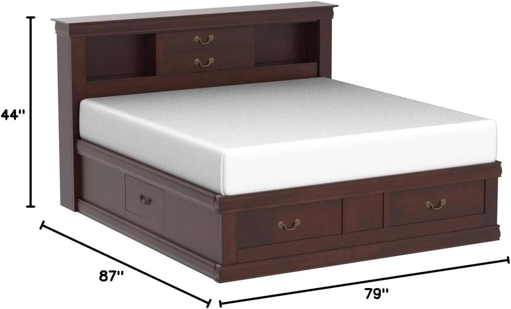 Glory Furniture Louis Phillipe King Storage Bed in Cherry