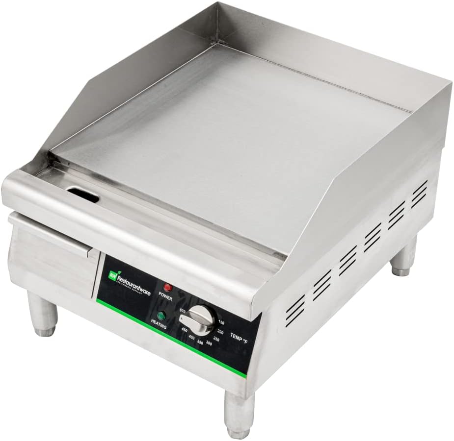 Restaurantware Hi Tek Electric Griddle 1 Durable Countertop Griddle - 120V 1750W Operation Stainless Steel Griddle With Grease Tray Adjustable Temperature