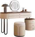 Modern Dressing Table with Mirror, Rounded Vanity Table with Storage and Metal Legs, Cylindrical 3-Drawer Cabinet, Vanity Set for Bedroom