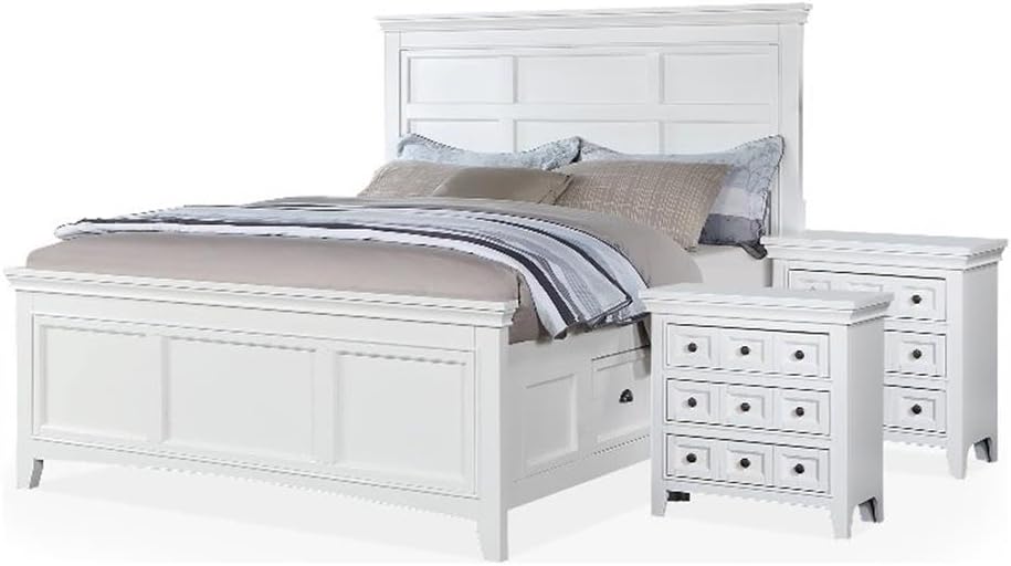 Furniture of America Ender 3pc White Wood Bedroom Set - Twin + 2 Nightstands