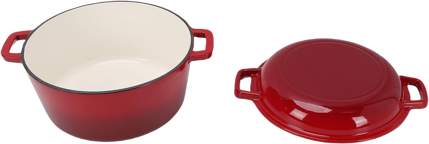 AYNEFY AYNEFY Cast Iron Braiser Pot 5QT Cast Iron Oven 2 in 1 Round Pot for Home Kitchen Braising Stewing Frying Baking Simmering Uniform Heat Distribution Kitchen Tools