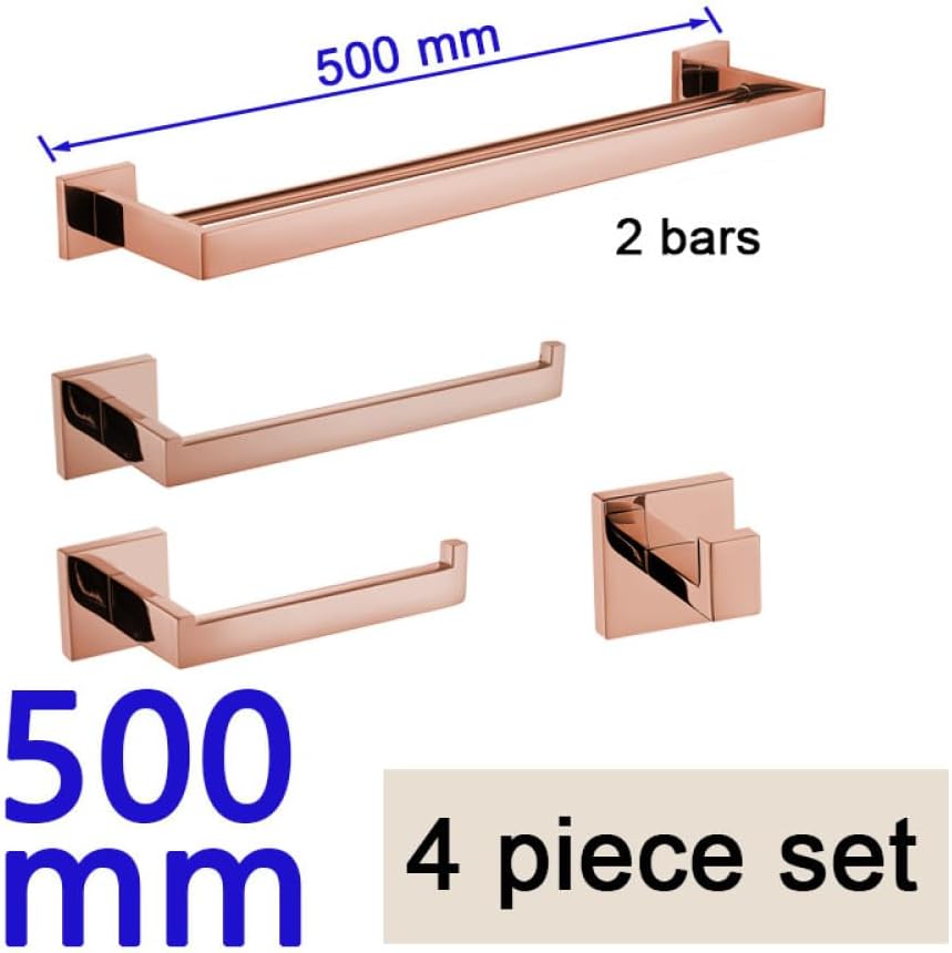 Shiny Polished Rose Gold Bathroom Hardware Accessories Towel Rack Toilet Paper Holder Towel Rail Bar Bathroom Robe Hook,50cm 2 Bars Set