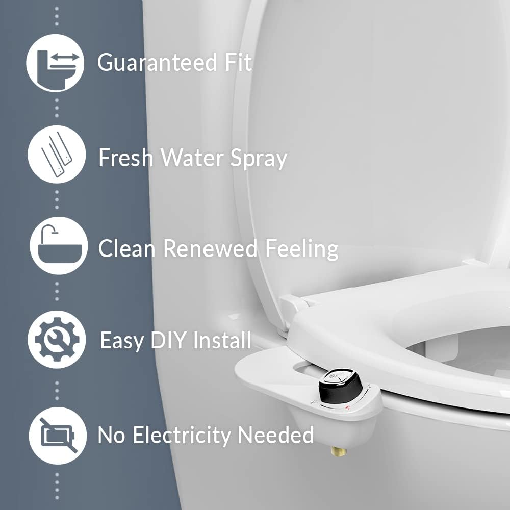 Bemis 1500EC Toilet Seats with Perfect Fit, Fresh Water Spray, Non-Electric, Easy to Install Bidets, ELONGATED, White, Includes 2 Seats & 2 Bidet Attachments