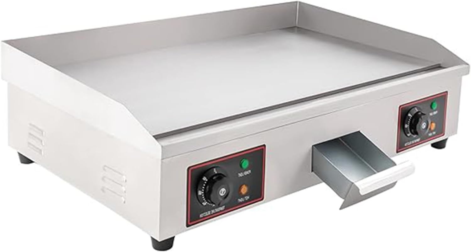 Commercial Griddles - Electric Griddle Non-Stick Flat Top Large Grill Hot Plate BBQ Stainless Steel Temp-Setting with Drawer