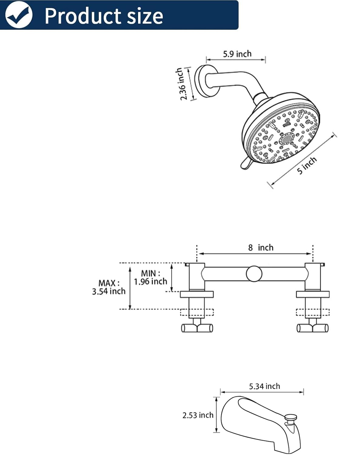 2 Handles Shower Faucet Set with Tub Spout Bathtub Shower Faucet Combo Set Shower System Complete Tub and Shower Trim Kit Brushed Gold Wall Mounted Shower Fixtures