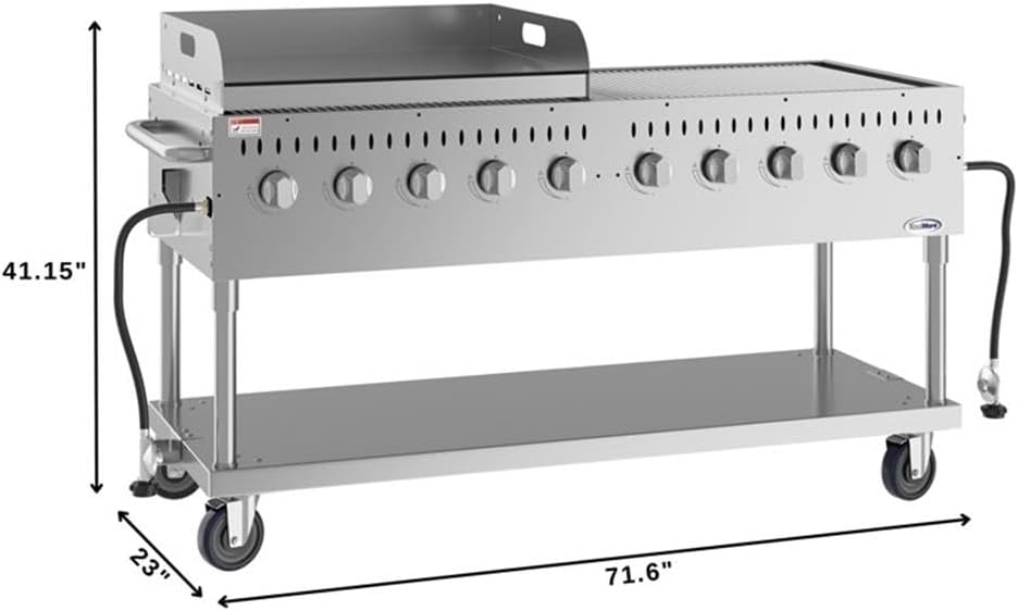Pemberly Row 72' Outdoor Propane Gas Grill with 10 Burners and 36' Griddle – Commercial Stainless Steel BBQ Grill