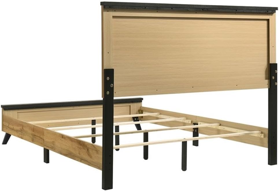 Pemberly Row 4-Piece Wood Full Bedroom Set, Natural Pine and Brown Finish, Mid-Century Modern Design, Includes Bed, Nightstand, Dresser, and Mirror, Durable Engineered Wood, Rustic Furniture for