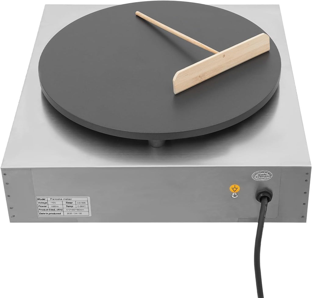 1650W Electric Crepe Maker, 15.74Inch Pancake Making Machine wiith Digital Display, Stainless Steel Non-Stick Round Crepe Griddle with Temp Control