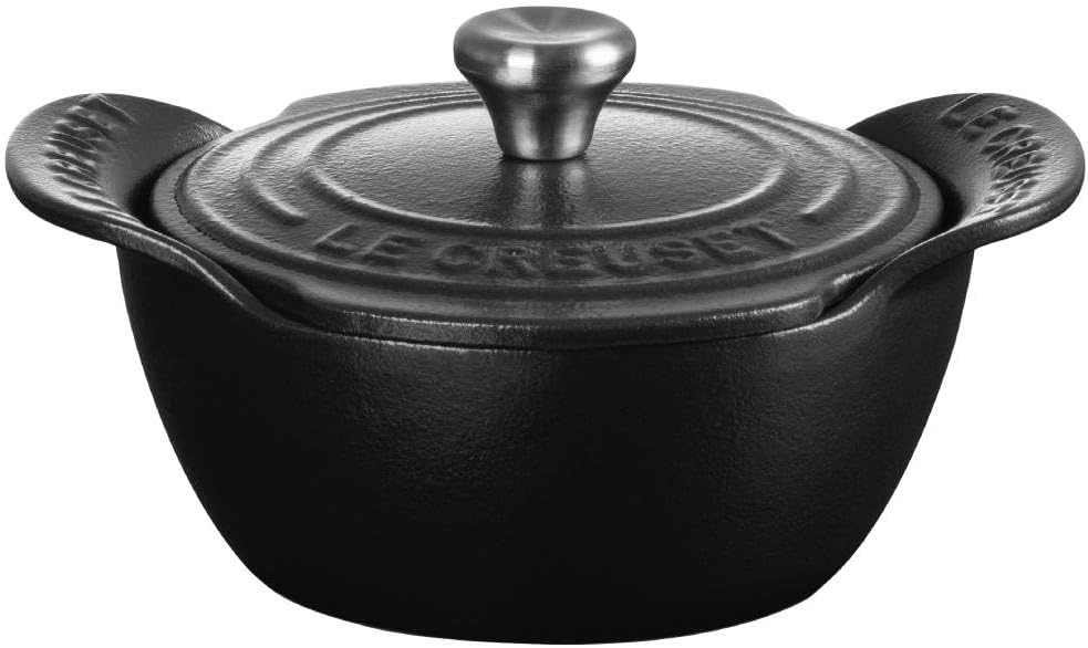 Le Creuset Enameled Cast Iron Gourmand Collection Set of 4 Mini Round Cocotte, .3 qt., Matte Black w/Stainless Steel Knob