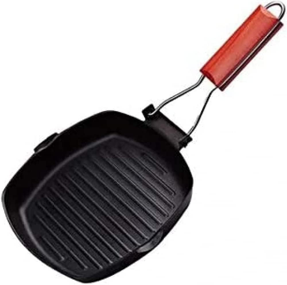 Folding Handle Non-Stick Square Frying Pan Grill Pan Skillet Griddle Pan,Non-Stick Iron Steak Frying Pan,Square Grill Pan Steak Wok(24 x 24cm)