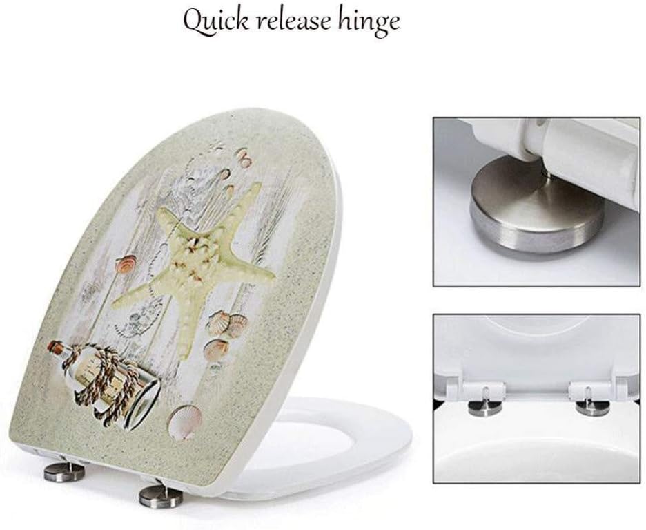 Toilet Seat Lid with Adjustable Hinge Home Bathroom Use Decor Round Commercial (Starfish)