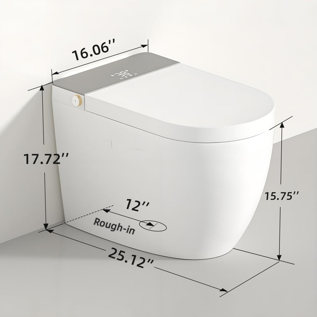 Smart Toilet Integrated Bidet, Ceramic with Polypropylene Seat, White+Gray, 15.94x25.12x17.91 Inches, 97 Pounds, Floor Mounted, Oval