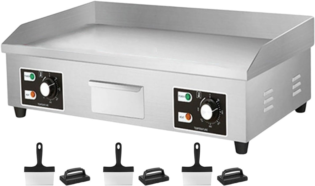 Commercial Electric Griddle 50-300℃, Electric Flat Top Grill Steak Bacon Deep Frying Pan, Countertop Griddle And Warmer, With 3 Cleaning Scoops And 3 Cleaning Brushes,3500W