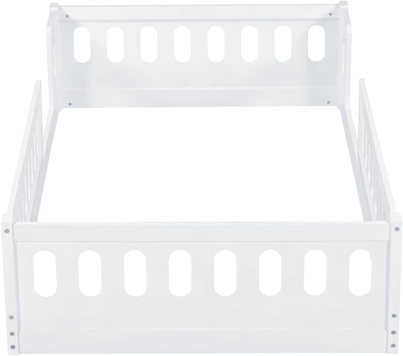 Platform Bed with Guardrail,Wood Floor Bed Frame for Bedroom,No Slat,No Box Spring Needed (White, Twin)