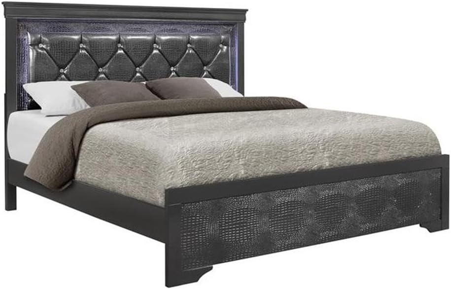 Global Furniture USA Pompei Tufted Panel Bed in Metallic Gray (Full: 79 in. L x 59 in. W x 56 in. H)