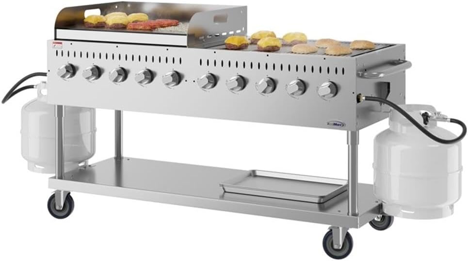 Pemberly Row 72' Outdoor Propane Gas Grill with 10 Burners and 36' Griddle – Commercial Stainless Steel BBQ Grill