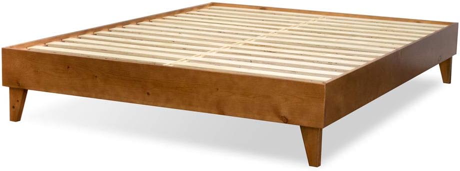 eLuxurySupply Wooden Platform Bed Frame King Size, Almond - Low Profile, No Box Spring Needed, Easy Assembly, Wooden Modern Minimalist Style