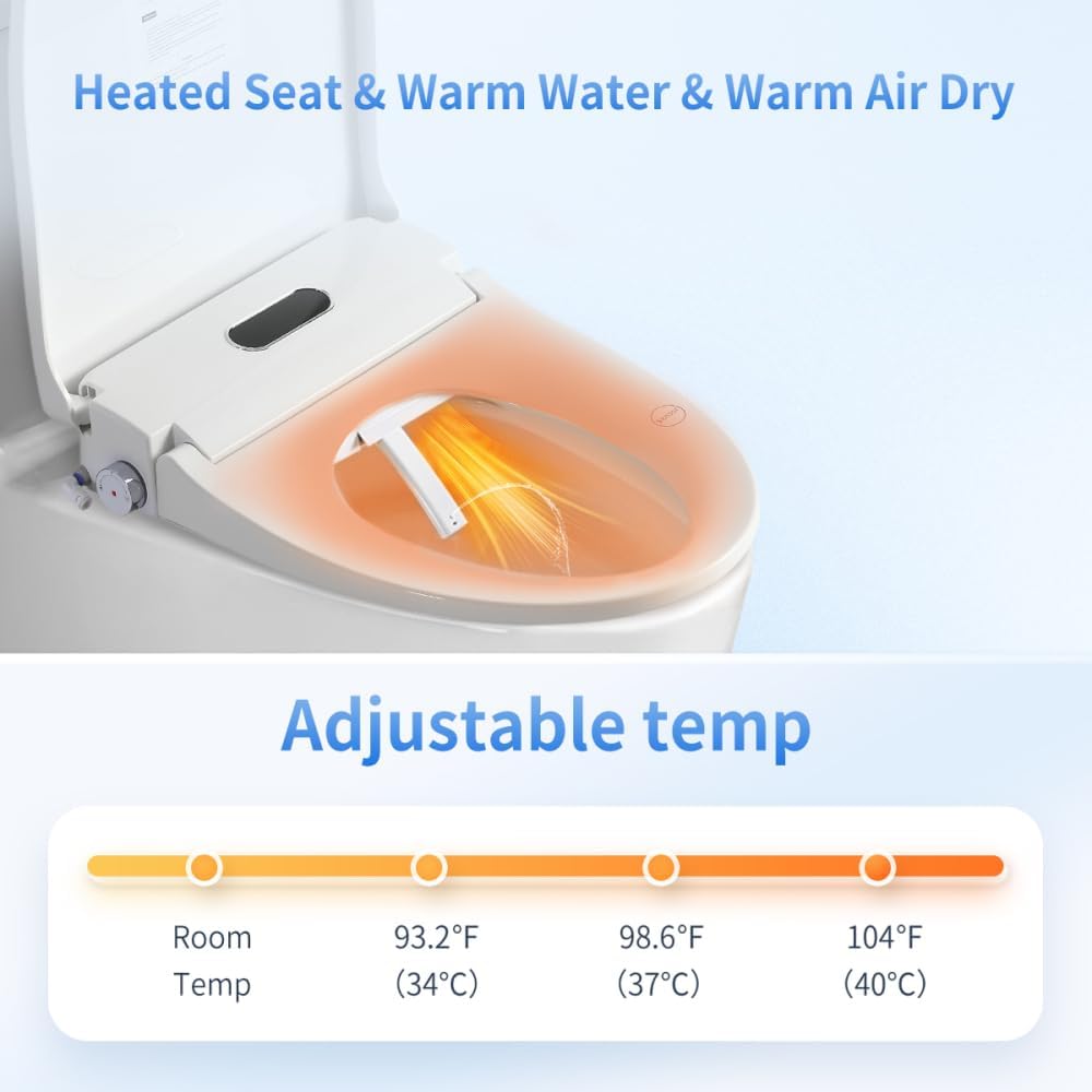 Electric Bidet Toilet Seat - Auto Open/Close Lid & Automatic Nozzle Cleaning, Side Knob, Heated Seat, Water Temp/Pressure Adjustment, Only Seat (S51G)