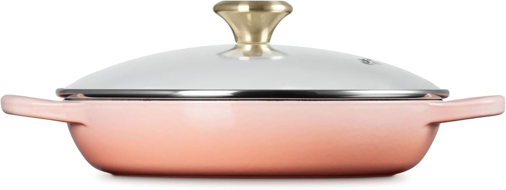 Le Creuset Enameled Cast Iron Signature Round Braiser with Glass Lid, 2.25 qt., Peche with Light Gold Knob