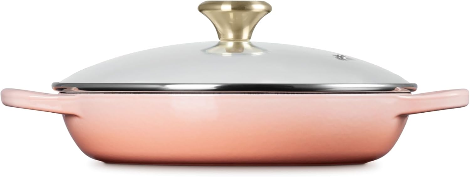 Le Creuset Enameled Cast Iron Signature Round Braiser with Glass Lid, 2.25 qt., Peche with Light Gold Knob