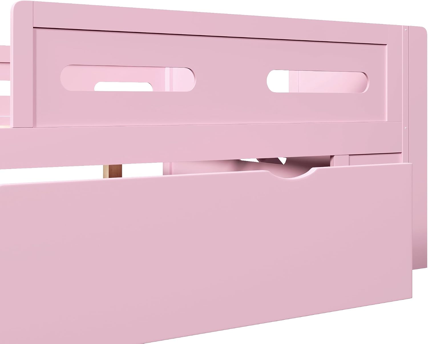 VilroCaz Modern Full Size Platform Bed with Guardrail and Large Drawer, Wood Kids Platform Bed Frame with Two-Step Ladder for Boys Girls, Sturdy Slats Support (Pink-1.12F)